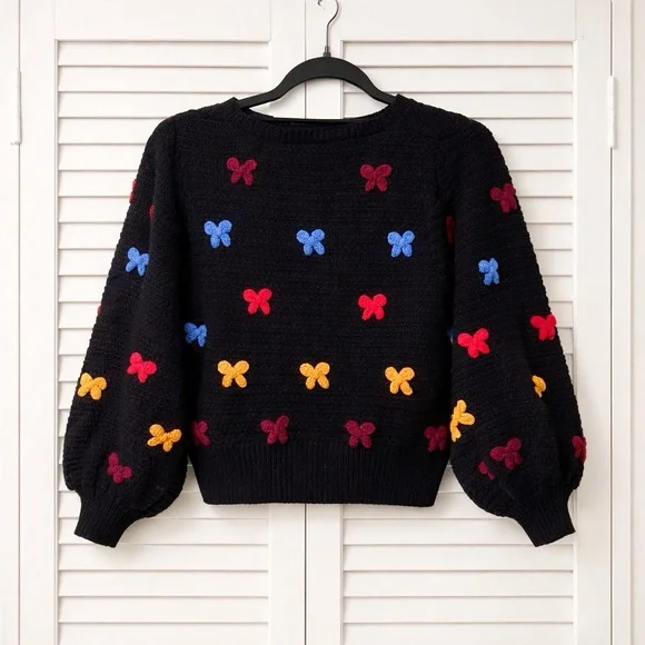ZARA 🎀 NWT Puff Sleeve Chunky Knit Bow Sweater - Picture 2 of 6